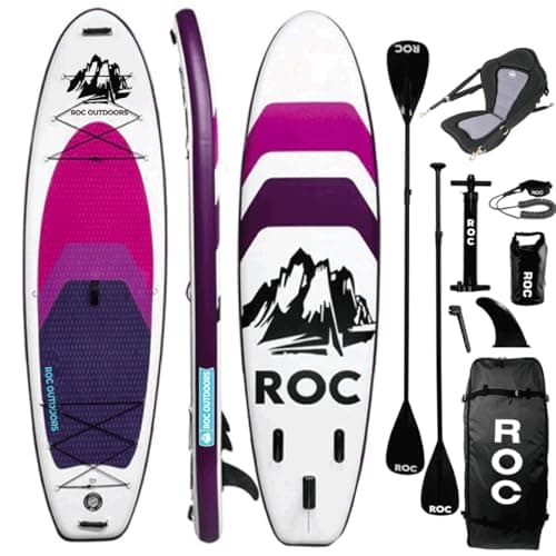 Roc Inflatable Stand Up Paddle Board 10' 6" with Premium SUP Paddle Board Accessories, Wide Stable Design, Non-Slip Comfort Deck for Youth & Adults (Violet W/Kayak Seat)
