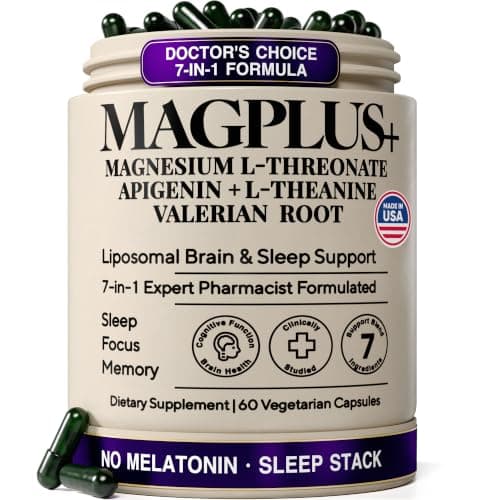 Magnesium L-Threonate with Apigenin, Valerian Root & L-Theanine – No Melatonin Restful Sleep & Brain Supplement – Clinically Studied 7-Ingredient Formula – Memory & Focus – 60 Capsules