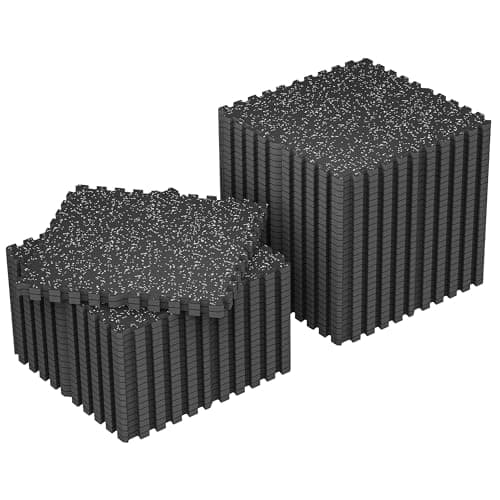 SUPERJARE 1" Extra-Thick Rubber Top Exercise Mat, Puzzle Gym Flooring for Home Gym, Gym Mat for Workout Equipment, Interlocking Floor Tiles with EVA Foam, 48 Pcs 192 Sq Ft, Black/Grey