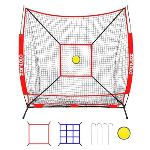 Zonlolo 6 x 6 FT Baseball Net with 3 Diffferent Targets, Portable Practice Net for Batting,Hitting,Pitching and Throwing,Compact Package with Small Carrying Bag,Great for Kids !