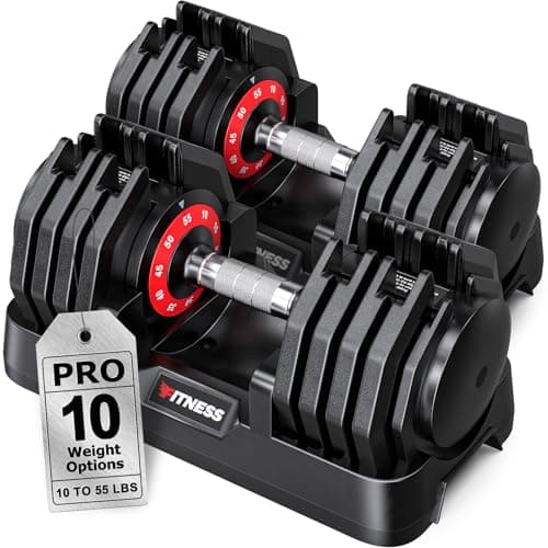 Rendpas Adjustable Dumbbells 10-55 lbs for Men, 10-in-1 Knurled Steel Handle Free Weights, Cast Iron Home Gym Dumbbell Set for Progressive Overload