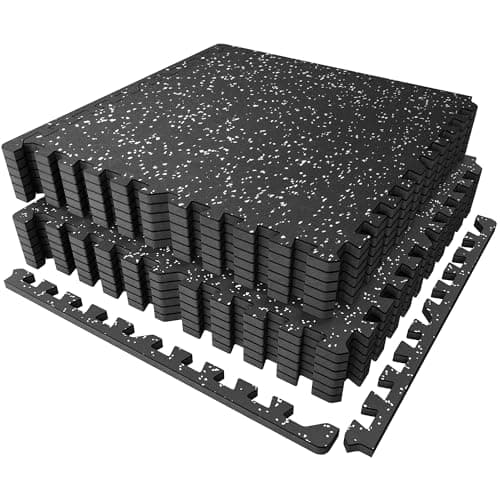 PRAISUN 0.56" Rubber Top Gym Flooring, Heavy Duty Interlocking Gym Mats for Home Gym, Non-Slip Workout Mat, 24 x 24in Large Gym Floor Mat, Protect Floors from Weights & Equipment, 48 Sq Ft, Black/Grey
