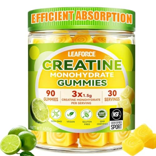 LEAFORCE Creatine Monohydrate Gummies for Men & Women, 4.5g Creatine Monohydrate per Serving – Easy Daily Creatine Supplement for Workout & Fitness Support, Vegan, Lemon Flavor, 90 Gummies