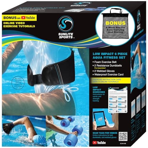 Sunlite Sports Water Workout Combo Set, High Density Water Weights for Pool Exercise, Swim Belt, Aerobics Equipment, Aqua Jogger Belt, Pool Fitness, Aqua Therapy & Exercise
