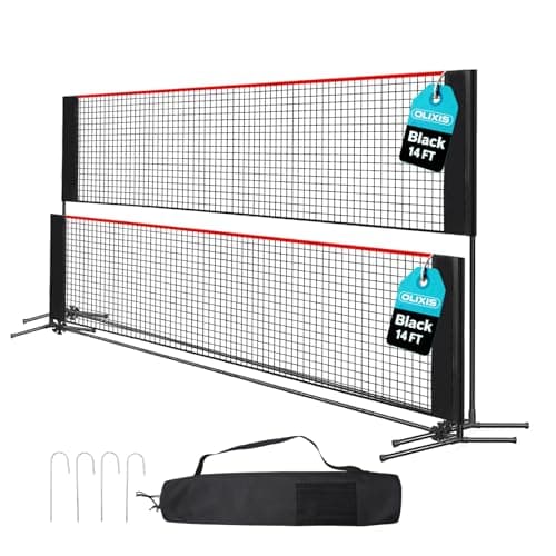 OLIXIS Badminton Net Set, 10FT/14FT/17FT Wide, 3-5FT Adjustable Height Multi Sport Net for Pickleball, Tennis, Volleyball, Soccer Tennis, Indoor Outdoor with Carry Bag, Easy Setup for Backyard