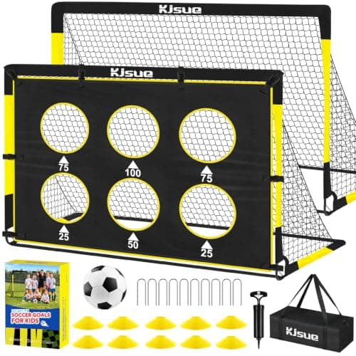 Kids Soccer Goal for Backyard Set - 2 of 6x4 ft Soccer Goals Net Training Equipment, Soccer Nets for Kids Age 3-5 6-8 8-10 10-12, Ball, Targets for Toddler Kid Youth Soccer Games Sports Outdoor Play