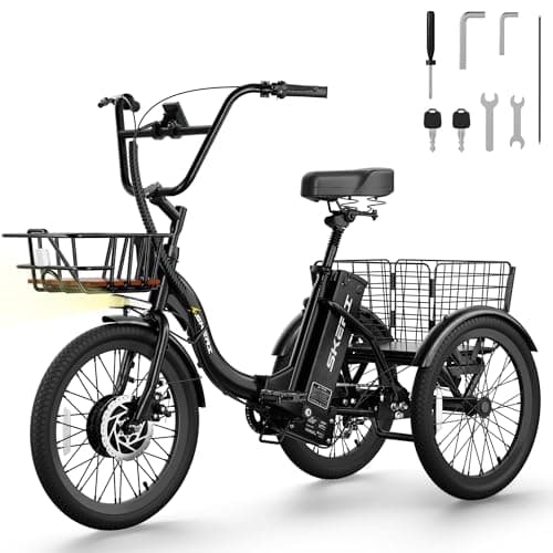 Skeri Electric Trike, Peak 1000W Electric Tricycle for Adults, 20" Folding 3-Wheel Electric Bike, Step-Thru E Trike with 624WH Removable Battery and Large Basket, Classic Black