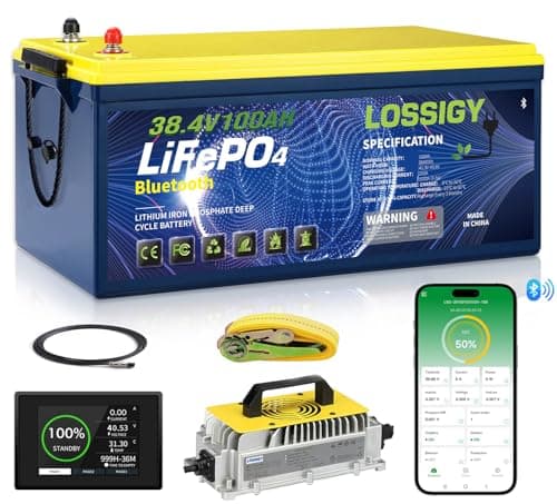 36V Lithium Golf Cart Battery – Built-in Bluetooth & 200A BMS (Peak 1000A for 3-5s), Includes Charger, Touch Monitor & Bracket – Perfect for Golf Carts & Trolling Motors(100AH)
