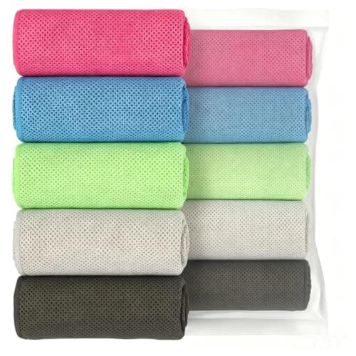 Puomue 5 Pack Cooling Towels, 40 Inches X 12 Inches, Breathable Soft Chilly Microfiber Towel for Yoga, Sport, Running, Workout, Gym, Camping and Fitness, Multicolor