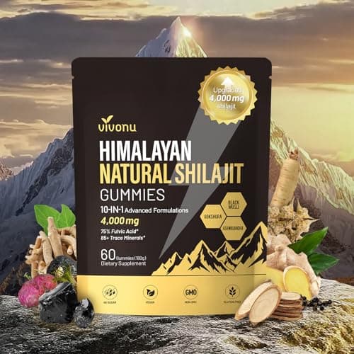 VivoNu Shilajit* Gummies,Pure Himalayan* micronutrient Supplement, Himalayan Premium Ingredient with Shilajit, Ashwagandha, Gokshura, Fulvic Acid & 85+ Trace Minerals I for Men & Women (4000MG/1 Bag)