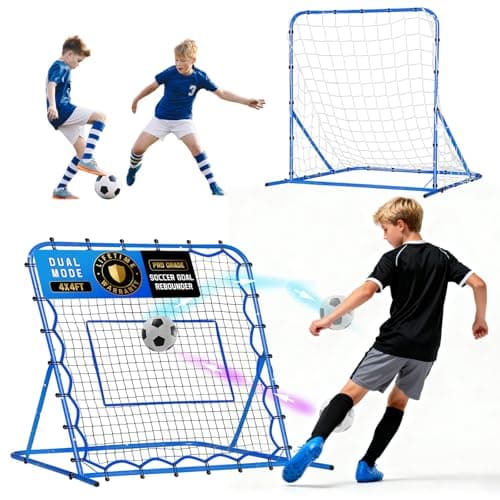 4x4FT Dual-mode Soccer Goal & Rebounder Net,Premium Durability for Intense Shooting Training,Quick-Switch Angle Soccer Training for Control,Passing Practice,Easy Setup Soccer Gifts for Kids Teen Adult