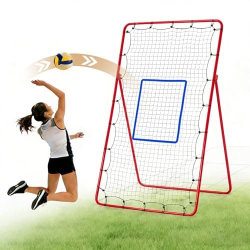 NEWBULIG Volleyball Rebounder Net 7x4 ft, 5-Angle Adjustable Bounce Back Training Equipment, Durable Net for Practicing Volleying, Bumping, Spiking, Easy Setup & Portable Travel Bag for Storage, Red