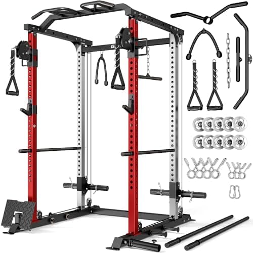 GOIMU DP01 Power Cage, 2000LBS Squat Rack with Cable Crossover and Dual Independent Pulley System, Full Cage for Full Body Training, Power Rack with More Training Attachments for Home Gym (Rd-Pro)