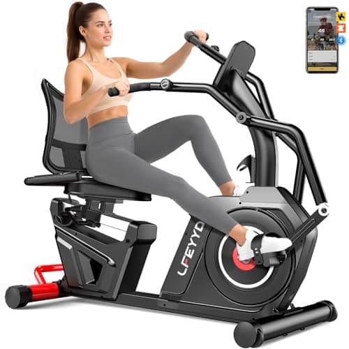 LFEYYD Recumbent Exercise Bike for Home, Stationary Bike with Arm Exerciser, 16-Level Magnetic Resistance, Bluetooth App, LCD Monitor, 450LBS Capacity, Heart Rate, Heavy-Duty Frame, Low-Impact Cardio & Physical Therapy