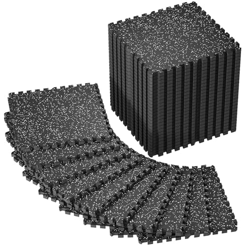 SUPERJARE 0.79'' Extra-Thick Exercise Equipment Mats, 36 Pcs 144 Sq Ft Rubber Top Floor Tiles with High Density EVA Foam, Interlocking Gym Flooring for Home Gym, Workout Mat, Black/Grey