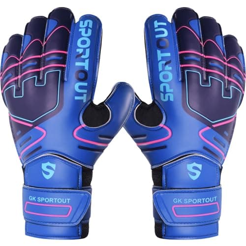 Sportout Youth&Adult Goalie Goalkeeper Gloves,Strong Grip for The Toughest Saves, with Finger Spines to Give Splendid Protection to Prevent Injuries,4 Colors (Dark Blue, 9)