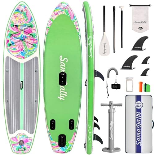 SAMADALLY 10.6ft Inflatable Stand Up Paddle Board, 33in Wide Paddle Board of All Skill Levels with Complete Inflatble SUP Accessories, Hand Pump, Removable Fin, Leash (Crimson Dream Green)