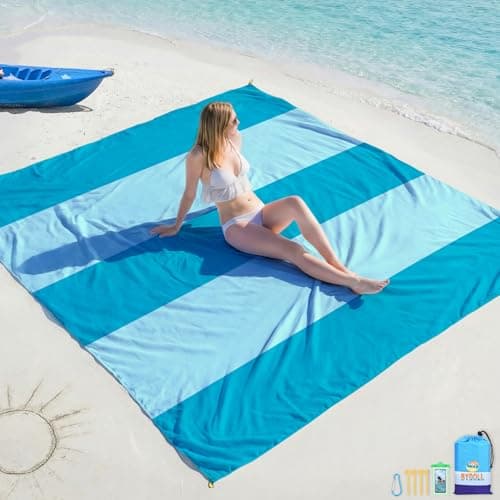 BYDOLL Beach Blanket 78''X81'' Waterproof Sandproof Suits1-4 Adults Oversized Lightweight Large Blanket Picnic Mat for Beach Sand Free Travel Camping Hiking Picnic