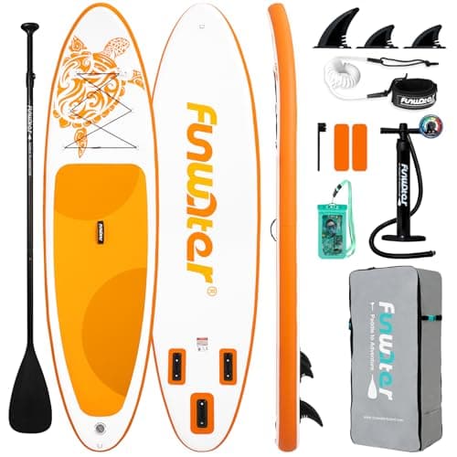 FunWater 10'6×33"×6" Inflatable Stand Up Paddle Board with Premium SUP Paddleboard Accessories,Adults & Youth for All Skill Levels, Included with Board, Paddle, Pump, Three Fins, Backpack(Yellow)
