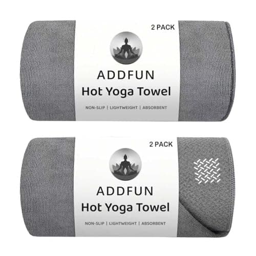 ADDFUN Hot Yoga Towel, 2 Pack Yoga Mat Towel with Grip Dot Non Slip Yoga Towels for Hot Yoga Sweat Absorbent Microfiber Pilates Towel for Bikram Exercise and Fitness