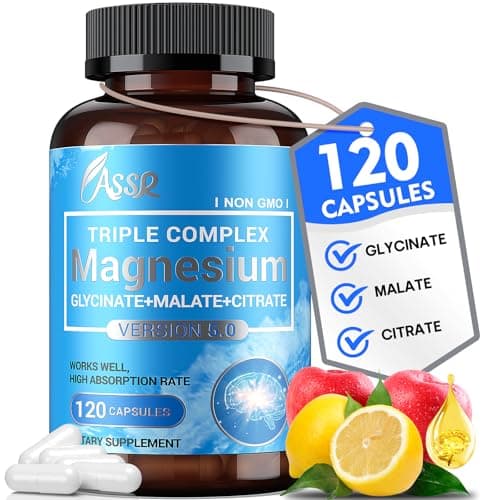ASSR Triple Magnesium Complex - 300mg Pure Ocean Magnesium Glycinate & Magnesium Malate & Magnesium Citrate for Sleep, Energy, and Relaxation Support, High Absorption, Vegan, Non-GMO, 120 Capsules