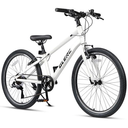 Glerc 24 Inch Kids Bike, 7-Speed Kids Bicycle for Boys & Girls Ages 9-15, Mesa Children Bike with Dual Brakes and Kickstand, White
