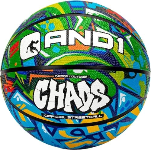 AND1 Chaos Rubber Basketball: Official Regulation Size 7 (29.5 inches) Rubber Basketball - Deep Channel Construction Streetball, Made for Indoor Outdoor