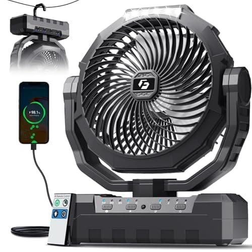 FRIZCOL 3-in-1 Camping Fan - Portable Fans Rechargeable - 24000mAh Battery Powered Fan with Light & Remote for Indoor, Outdoor, Tent, Travel, Fishing, Jobsite, Gifts for Men Dad Him - Black