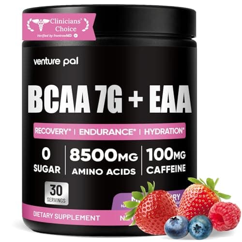 Venture Pal Sugar Free 7g BCAA + EAA Powder | Supports Muscle Recovery, Growth, Strength & Endurance – 9 Essential Amino Acids with L-Glutamine, Caffeine, Vitamin & Electrolyte for Energy & Hydration