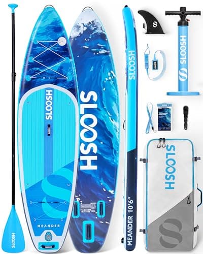 SLOOSH Inflatable Stand Up Paddle Board, 10'6" Inflatable Paddle Boards with Premium Accessories, Non-Slip EVA Deck, Ultra-Light Carry Bag, Meander SUP for Youth & Adults, Ocean Surge