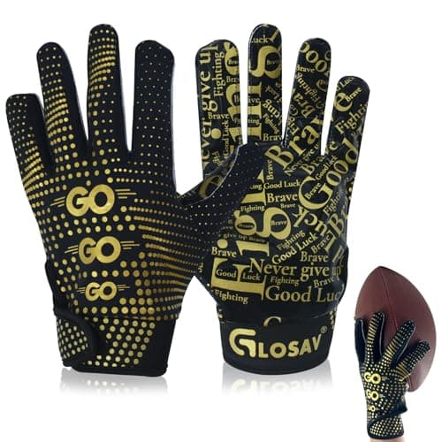GLOSAV Football Gloves for Kids, Youth, and Adults - Super Sticky Silicone Receiver Gloves for Men and Women (Gold, Large- Youth)