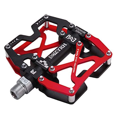 MZYRH Mountain Bike Pedals, Ultra Strong Colorful CNC Machined 9/16" Cycling Sealed 3 Bearing Pedals (Red Black Black)