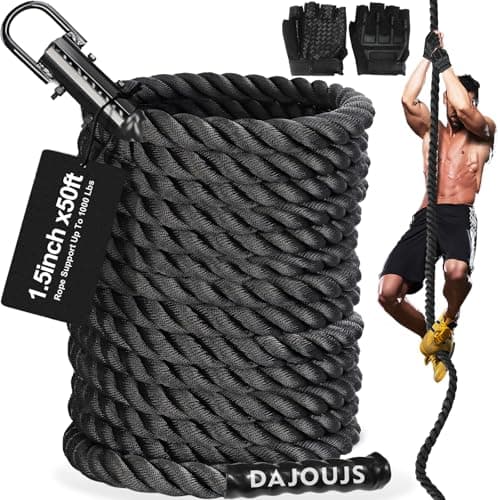 Climbing Rope Climbing Rope 1.5 Inch Diameter 50FT Length Gym Climbing Rope for Workout Fitness & Strength Training, Gym Rope, Exercise Climbing Rope in Black for Adults or Kids Outdoor & Indoor