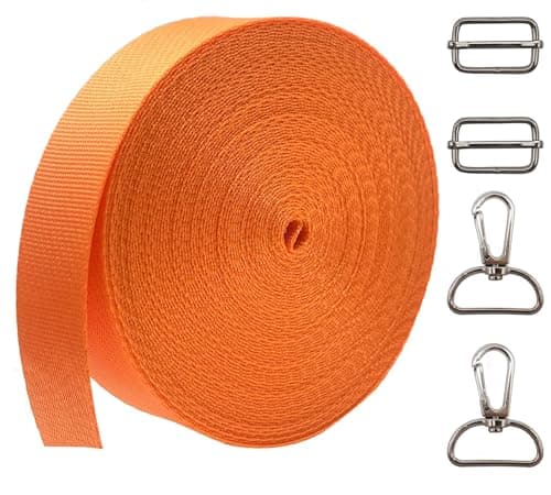 ZHFMILY 1 inch Nylon Webbing Straps for Sewing 10 Yards 25mm Orange Heavy Canvas Webbing Strap with Buckles for Bags-Lawn Chair Replacement-Hammock-Pet-Crafts & Projects Supplies