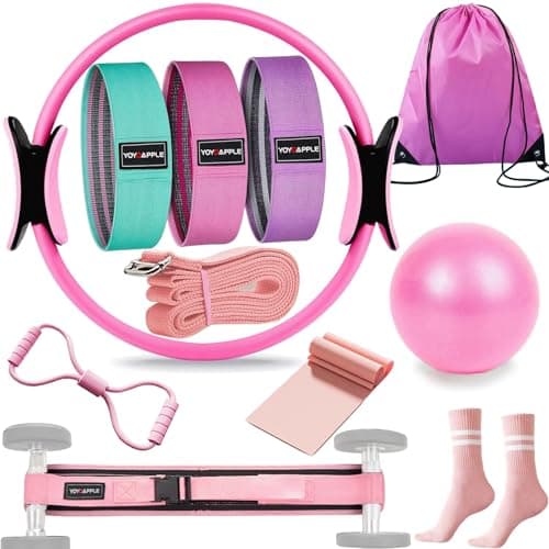 Yoyoapple at Home Pilates Essentials Kit for Women,11pcs Pilates Kit for Home Workouts Women,Pilates Kit for Home Workouts Women,Pilates Ball and Ring Set,Pilates Accessories for Home Workouts(Pink)