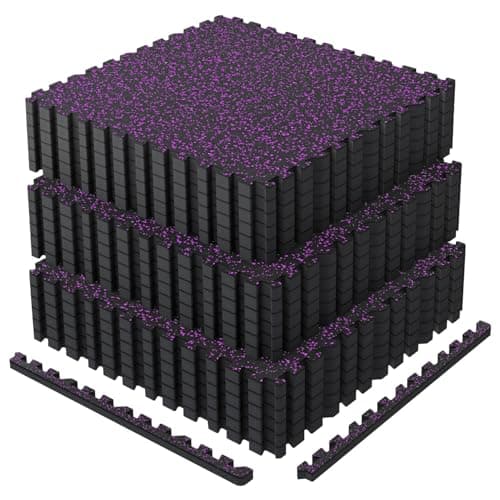AIRHOP 0.79in Thick 72 Sq Ft Exercise Equipment Mats, 18 Tiles Upgraded Rubber Top with High Density EVA Foam, Large Interlocking Puzzle Gym Flooring for Home Gym, Heavy Weight Workout,Black & Purple