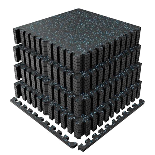 0.56" Thick 96 Sq ft Exercise Mats,24 Tiles Rubber Top 24"X24" Interlocking Puzzle Gym Flooring with High Density EVA Foam for Home Gym & Heavy Weight Workout,Black/Blue
