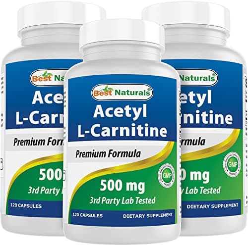 Best Naturals Acetyl L-Carnitine (ALCAR) 500mg, 120 Capsules, 120 Servings - Non-GMO and Gluten Free, 1 Capsule per Serving (3 Pack)