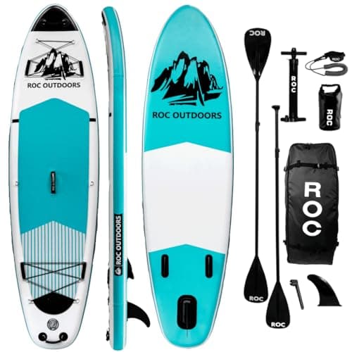 Roc Inflatable Stand Up Paddle Board 10' 6" with Premium SUP Paddle Board Accessories, Wide Stable Design, Non-Slip Comfort Deck for Youth & Adults (Teal)