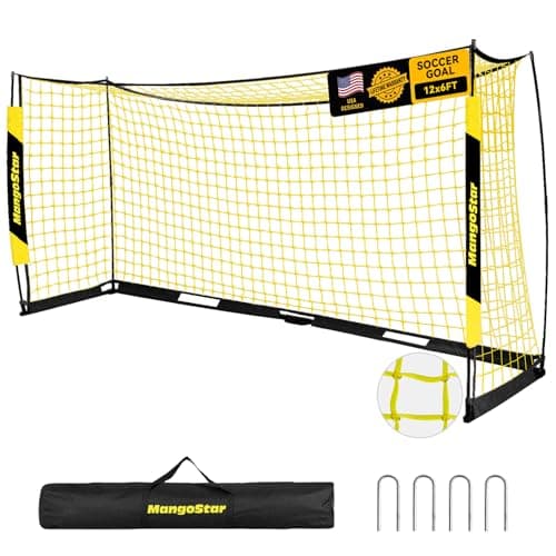 MangoStar Soccer Goal, 12X6 FT Soccer Goal for Backyard Portable Net Collapsible Metal Base, Quick Set Up Soccer Net for Indoor Outdoor Practice Training with Carry Bag