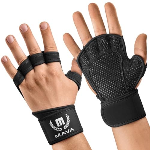 Mava Sports Open Gym Gloves with Integrated Wrist Support – Padded Weight Lifting Gloves for Men & Women – Silicone Grip Fingerless Workout Gloves for Cross Training & Fitness – 1 Pair