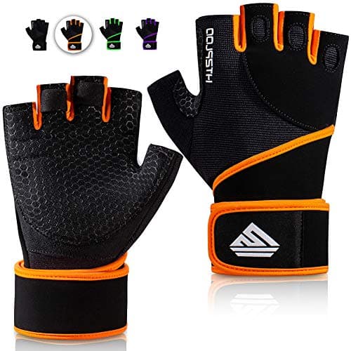 HTZPLOO Workout Gloves Gym Gloves Weight Lifting Gloves for Men Women with Full Palm Pad,Strong Wrist Wraps Support,Enhanced Grip,for Fitness,Training,Weightlifting,Exercise (Black&Orange, Large)