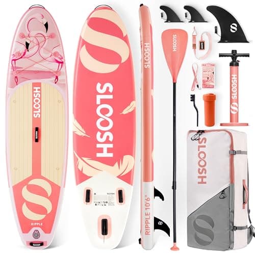 SLOOSH Inflatable Stand Up Paddle Board, 10'6" Paddle Boards with Premium Accessories, Non-Slip EVA Deck, Ultra-Light Carry Bag Pump, Ripple SUP for Youth & Adults of All Skill Levels, Flamingo Dawn