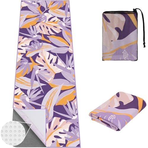 jooeer Yoga Towel Hot Yoga Mat Towel with Corner Pockets, 74 x 26 inch, Non-Slip Sweat-Absorbent Soft Microfiber Yoga Blanket for Pilates, Fitness and Workout, Purple