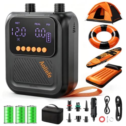Aoiiefe Portable Rechargeable Electric SUP Paddle Board Pump, Intelligent Dual Stage Inflation&Deflation, Up to 20PSI and Auto-Off for Stand UP Paddle Boards, Kayaks, Tents