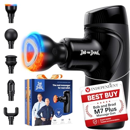 BOB AND BRAD M7 Plus Mini Massage Gun with Heat, FSA Eligible & HSA Approved Deep Tissue Percussion Massager for Back & Neck Stiffness - Portable, Quiet, Ultra-Lightweight