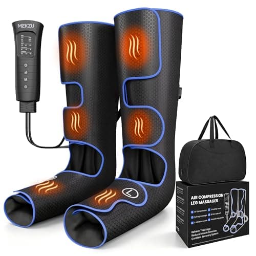 MEKZU Air Compression Leg Massager with Heat, 6 Massage Modes, 3 Vibration Settings, Foot Massager Boots for Circulation and Pain Relief Circulation and Daily Relaxation for Seniors and Adults