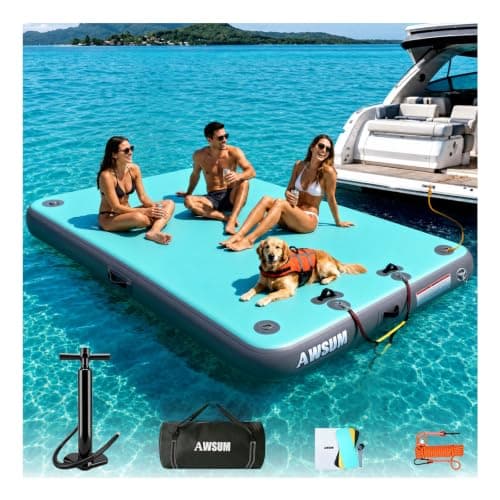 AWSUM 8ft x 6ft Inflatable Floating Dock Mat Air Dock Platform Float Island Raft with Non-Slip Surface for Pool Beach Lake Ocean