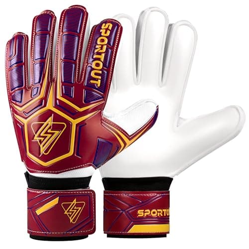 Sportout Goalie Gloves, Goalkeeper Gloves with Finger Protection, Breathable Soccer Goalie Gloves, 4mm Latex, for Kids Youth and Adult (Red/Yellow, 10)