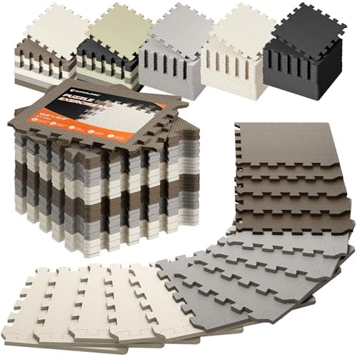 SUPERJARE Gym Floor Mats, EVA Foam Puzzle Exercise Mats, Interlocking Floor Mats, Cushioned Foam Floor Tiles, Gym Flooring Workout Mat for Home Gym, Playroom, Garage, 18 PCS, 12.6"x12.6"x0.4", Mocha Trio